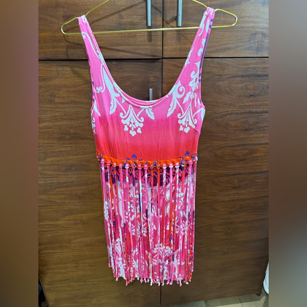Bebe Pink and Orange Fringe Dress size small